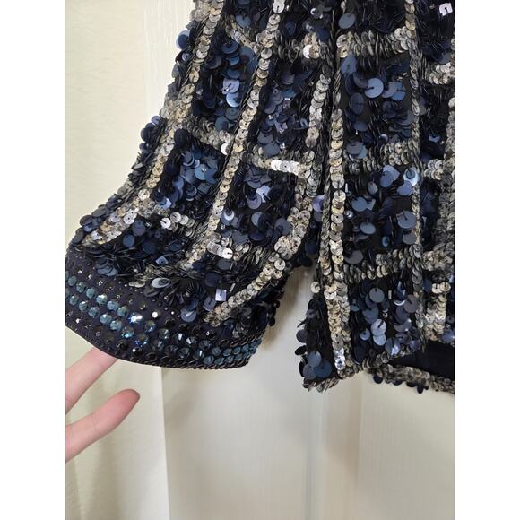 St. John Hand Beading Silk Sequin Rhinestone Navy Formal Evening Jacket, Large - Picture 12 of 14